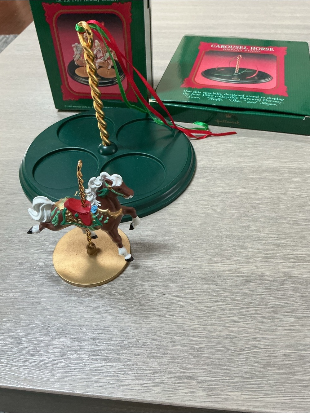 Hallmark Brown, Gold & Green Carousel Horse Ornament with Red Saddle Accents